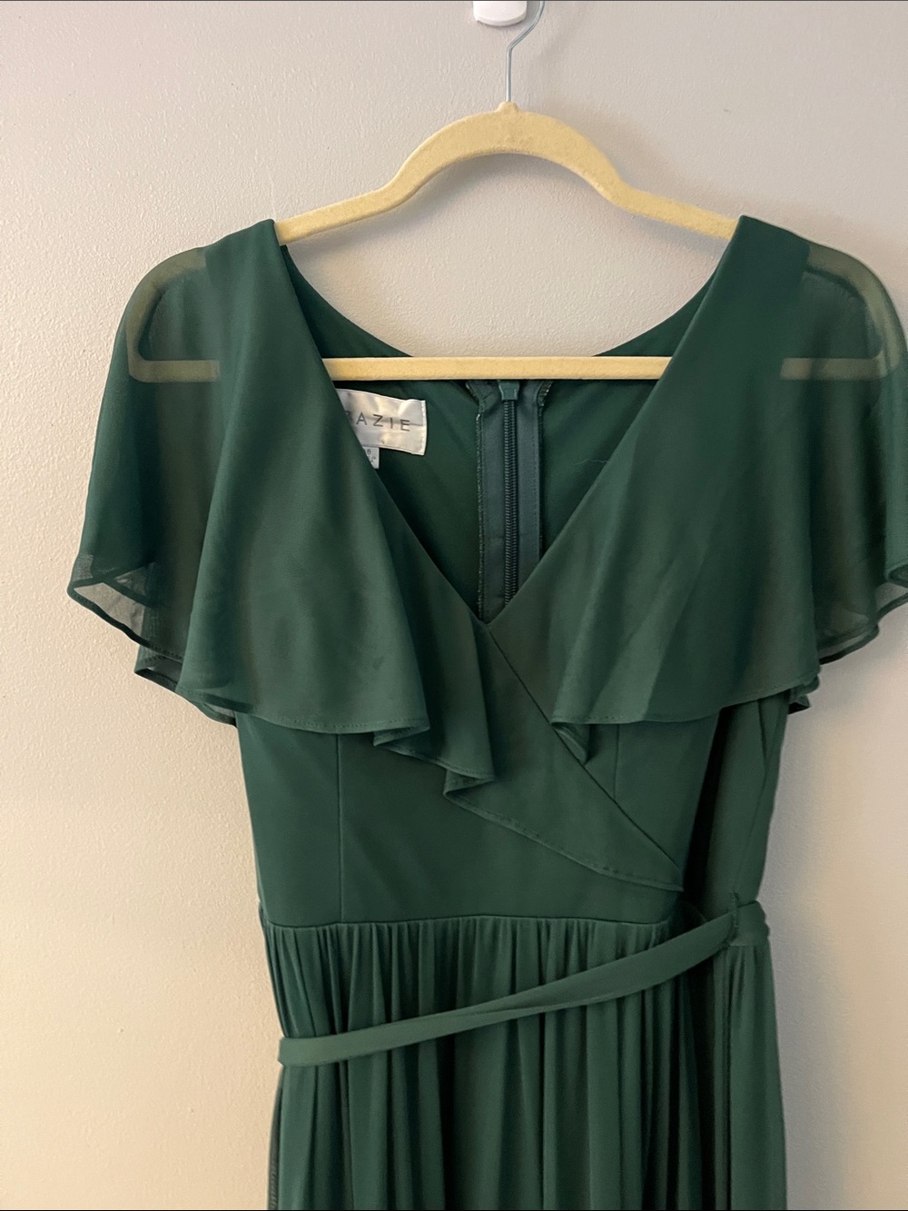 Azazie Forest Green Ruffle Wrap Maxi Dress